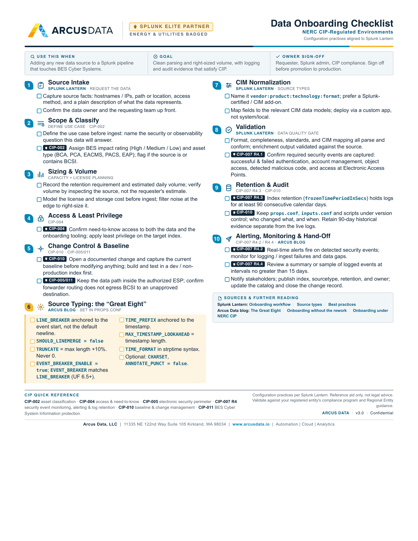 Arcus Data — Data Onboarding Checklist for NERC CIP-Regulated Environments
